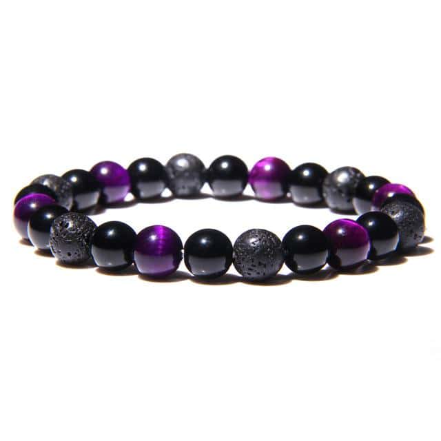 Anti-Stress Bracelet <Br>Violet Agate, Black Obsidian And Lava Stone