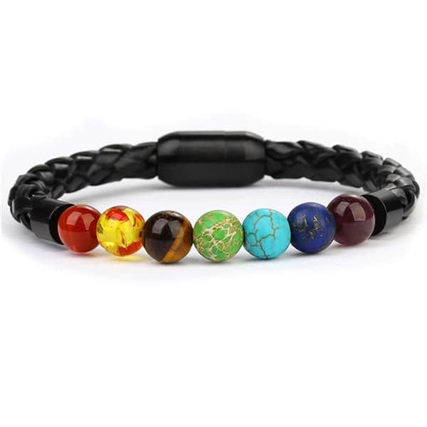 Anti-Stress Bracelet <Br>Woven Leather 7 Chakras