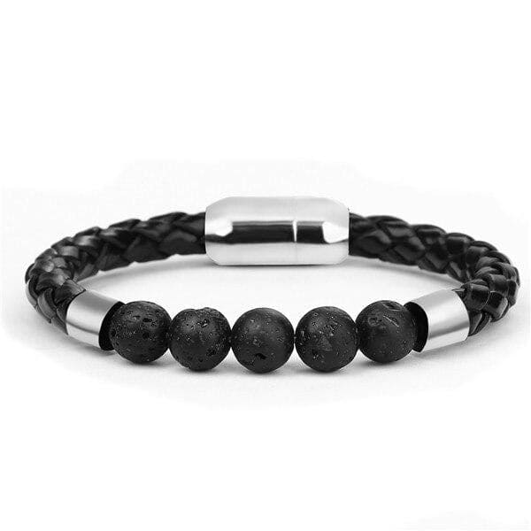 Anti-Stress Bracelet <Br>Woven Leather Lava Stone