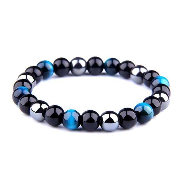 Anti-Stress Bracelet <Br>In Blue Tiger'S Eye, Black Obsidian And Hematite