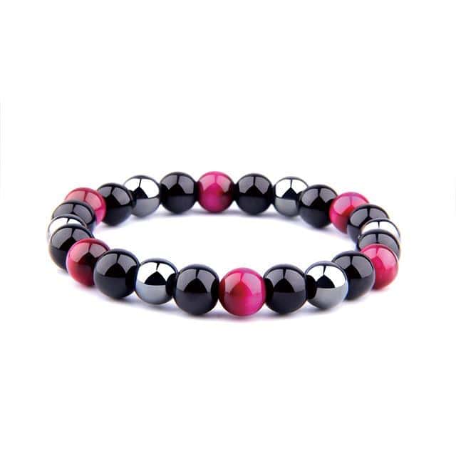 Anti-Stress Bracelet <Br>In Pink Tiger'S Eye, Black Obsidian And Hematite