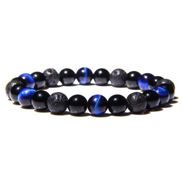 Anti-Stress Bracelet <Br>Blue Tiger Eye, Black Obsidian And Lava Stone