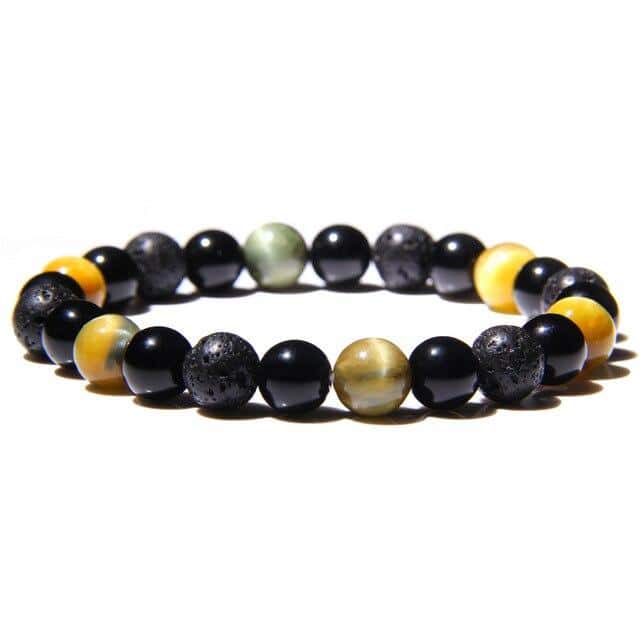 Anti-Stress Bracelet <Br>Tiger Eye, Black Obsidian And Lava Stone