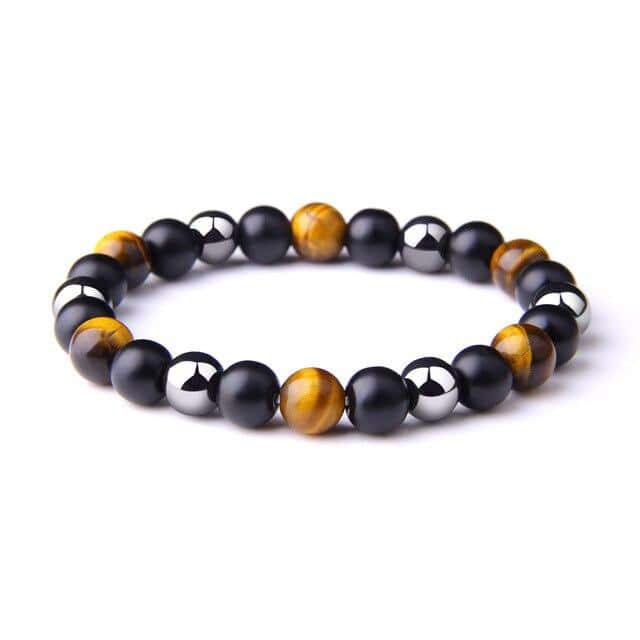 Anti-Stress Bracelet <Br>In Yellow Tiger'S Eye, Black Obsidian And Hematite