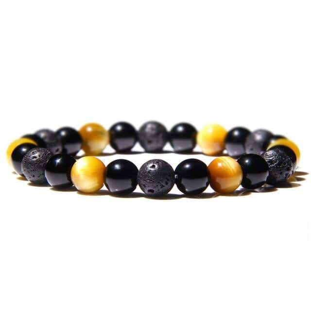 Anti-Stress Bracelet <Br>Yellow Tiger Eye, Black Obsidian And Lava Stone
