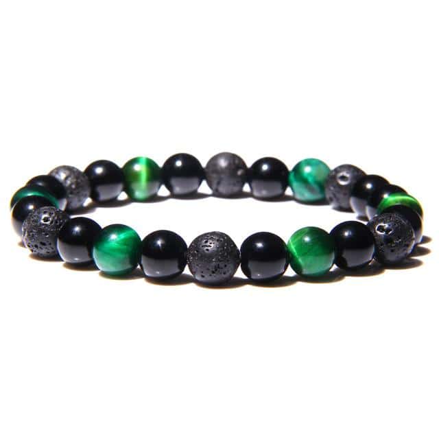 Anti-Stress Bracelet <Br>Green Tiger Eye, Black Obsidian And Lava Stone