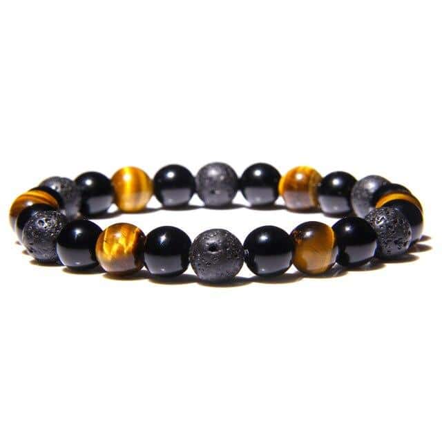 Anti-Stress Bracelet <Br>Tiger Eye, Black Obsidian And Lava Stone