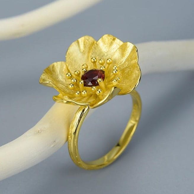 Anti-Stress Ring <Br>Adjustable Lotus Flower (Silver)
