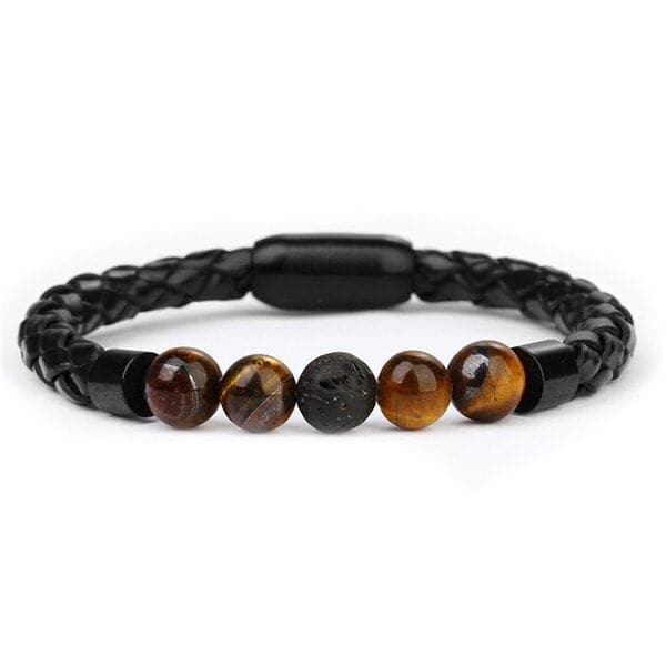 Anti-Stress Bracelet <Br>Woven Leather With Tiger Eye Stone